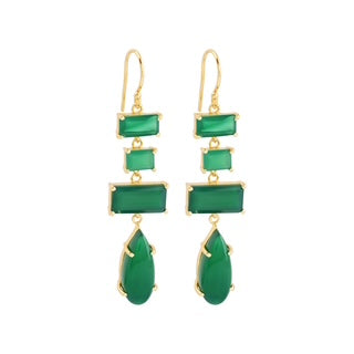 green onyx earrings, goddess gold earrings, statement drop earrings, Davina earrings, green gemstone jewellery, Susan Rose Jewellery, oval stone earrings, luxe boho earrings, handcrafted gemstone earrings