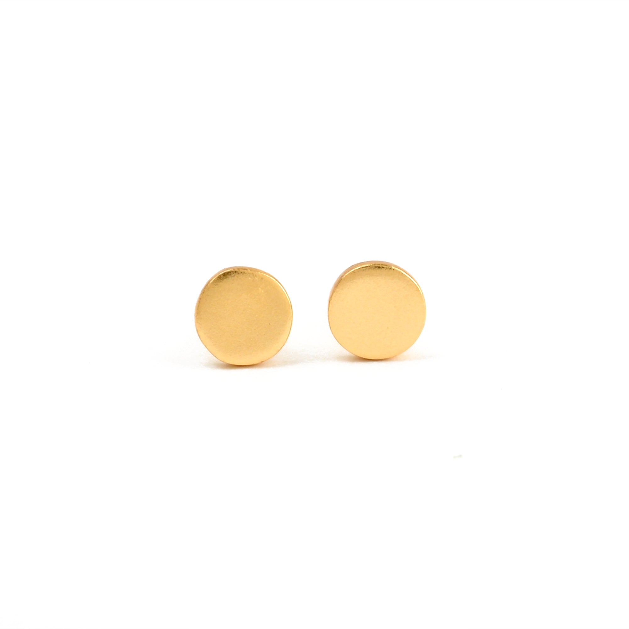 gold stud earrings, minimalist gold earrings, brushed disc studs, everyday gold earrings, small gold studs, Australian jewellery brand, Susan Rose gold earrings