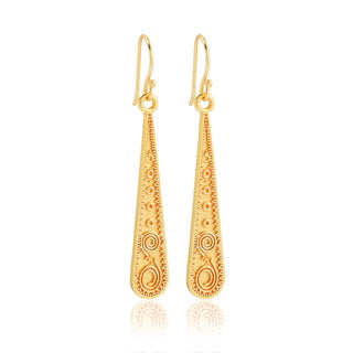 tribal gold drop earrings, long gold earrings, boho statement jewellery, lightweight festival earrings, Susan Rose earrings