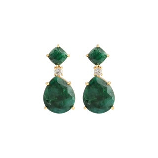 Emerald drop earrings, CZ and gemstone earrings, green statement earrings, Susan Rose Jewellery, elegant evening earrings, pear cut drop earrings, gold and emerald earrings, fashion earrings Australia, gala jewellery, wedding guest earrings