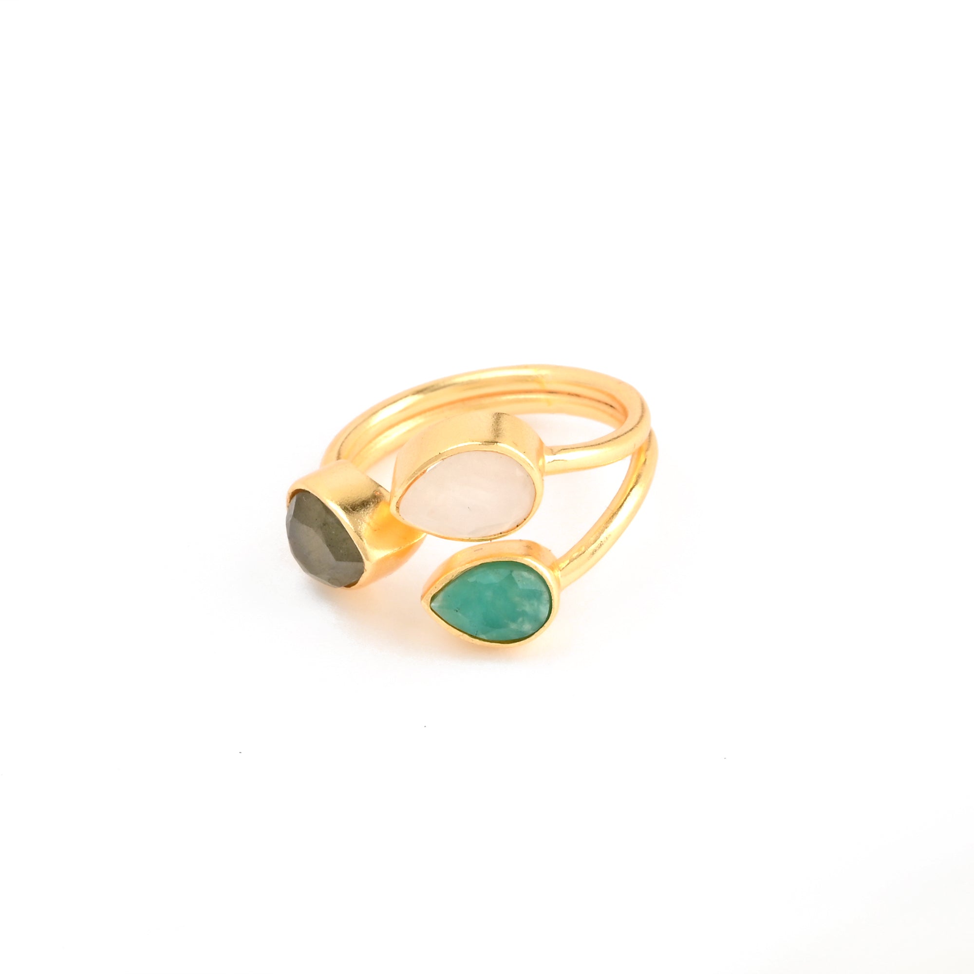 amazonite moonstone labradorite ring, multi gemstone gold ring, healing stone rings, adjustable wrap ring, Susan Rose jewellery