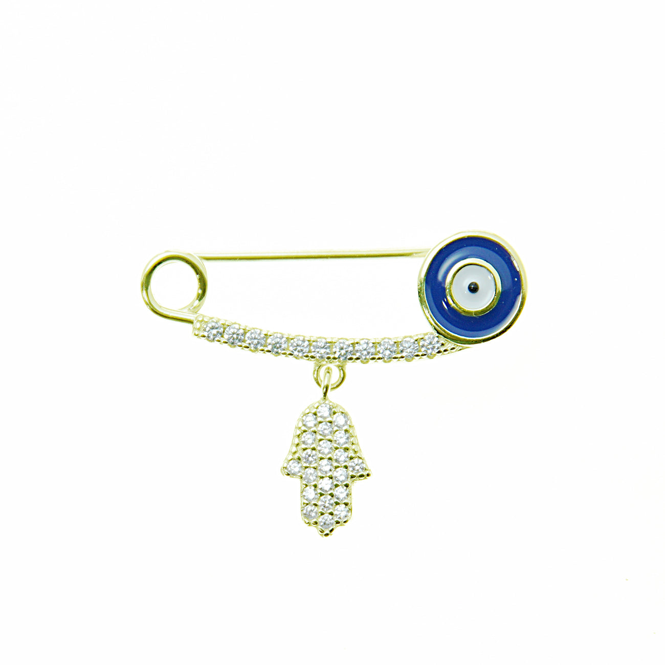 Sterling Silver Hamsa Hand and Evil Eye Safety Pin