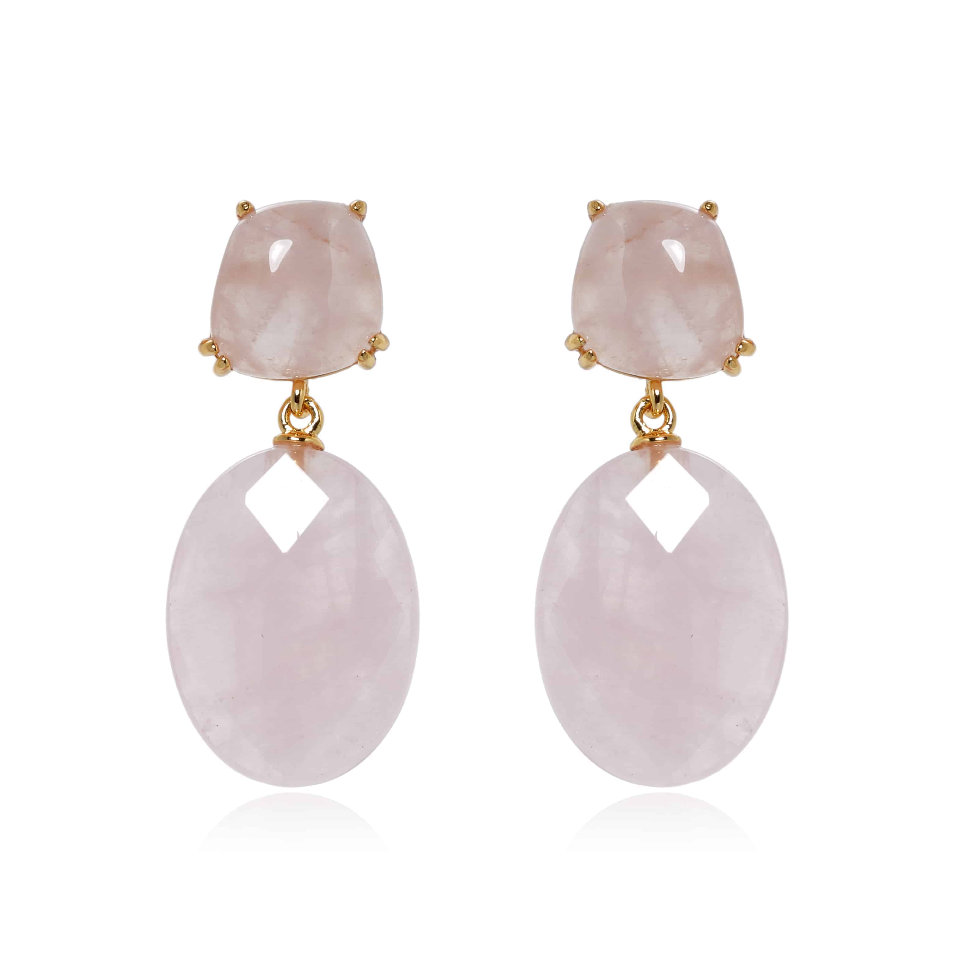 Rose quartz earrings, pink gemstone drop earrings, natural stone jewellery, Susan Rose Jewellery, feminine statement earrings, gold and pink earrings, fashion earrings Australia, wedding guest jewellery, soft blush earrings, romantic gemstone accessories