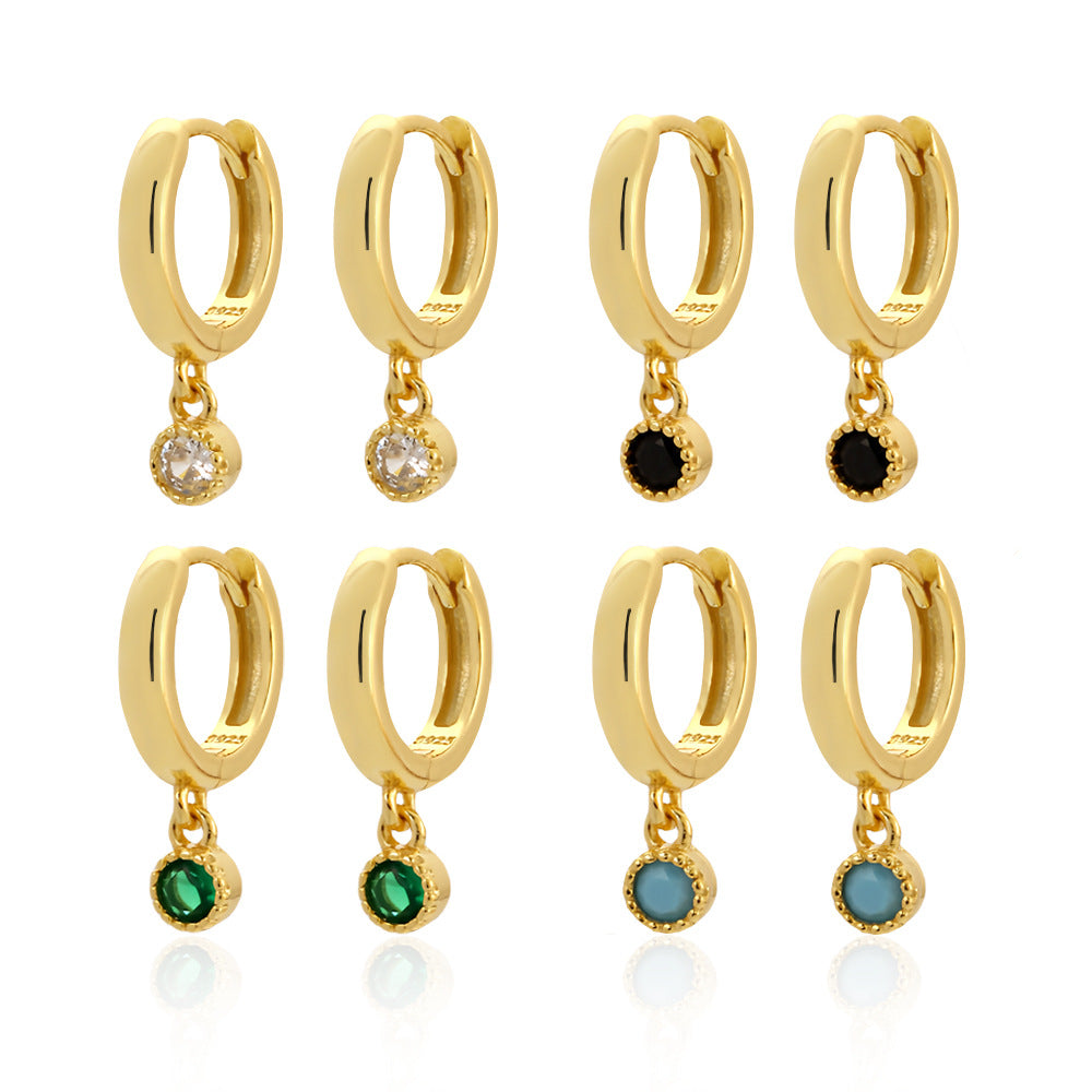 gold huggie earrings, coloured stone drop earrings, cz hoop earrings, sterling silver earrings, dainty gemstone earrings, emerald black turquoise earrings, stackable huggies