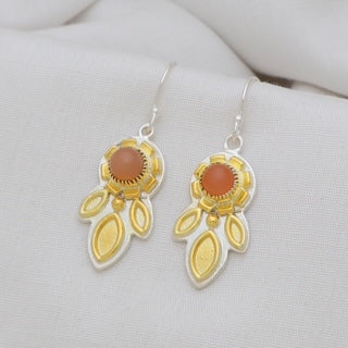peach moonstone earrings, two-tone gemstone earrings, boho drop earrings, silver and gold earrings, Susan Rose Jewellery