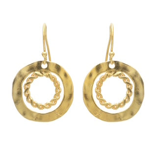 brushed gold cable earrings, round statement earrings, textured gold drops, artisan-style jewellery, Susan Rose Jewellery