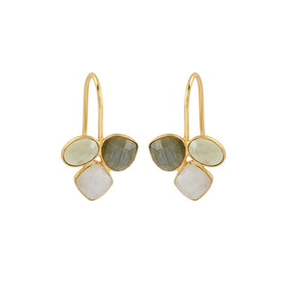 prehnite moonstone labradorite earrings, gemstone cluster earrings, Susan Rose Jewellery, minimalist boho earrings, gold natural stone jewellery, handmade Australian earrings, spiritual crystal earrings