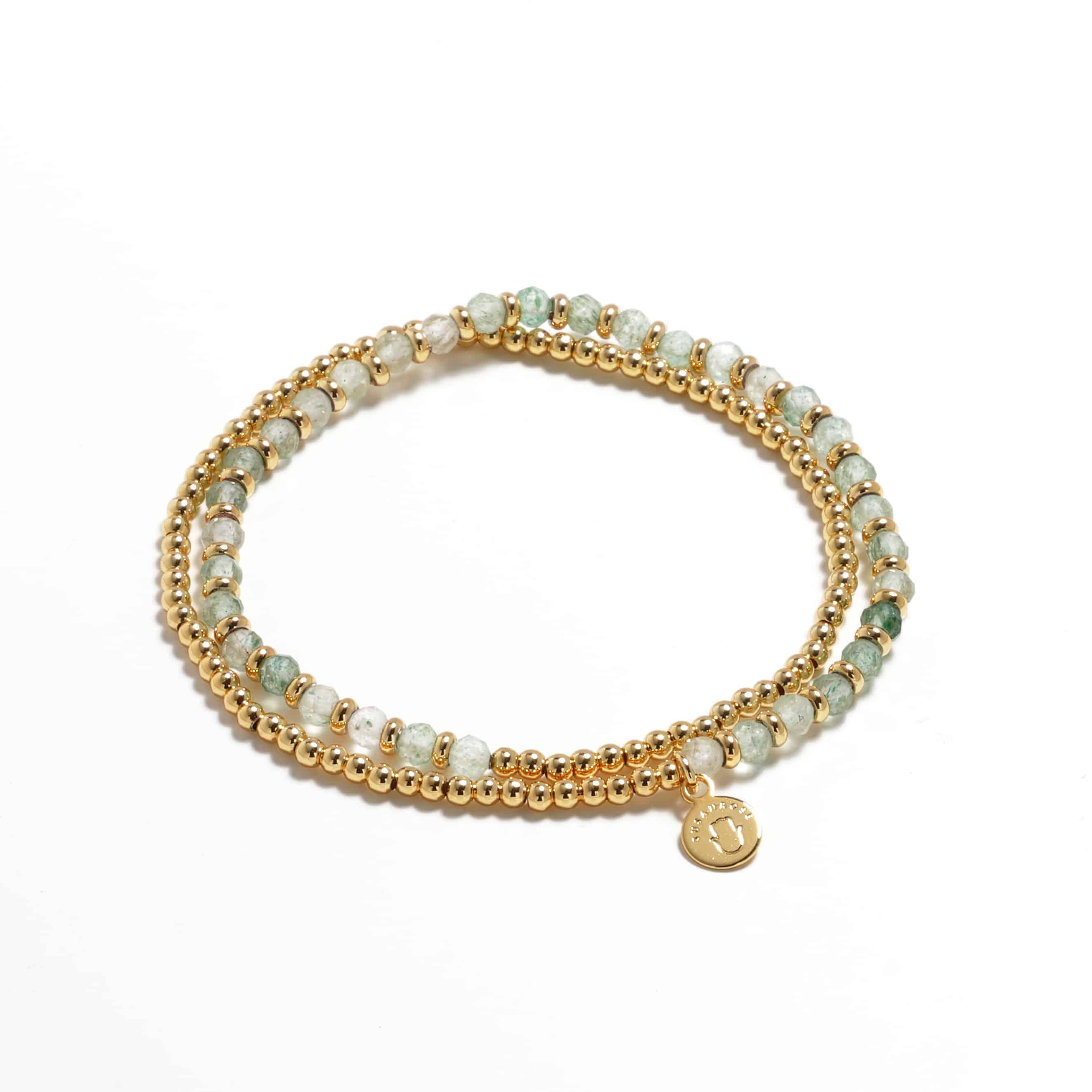 Apatite bracelet, gemstone stacking bracelet, green and gold bracelet, elastic beaded bracelet Australia, Susan Rose Jewellery, layering bracelets, crystal jewellery Australia, fashion jewellery Melbourne, handmade gold jewellery, modern boho jewellery