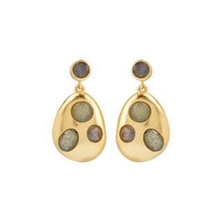 labradorite gold earrings, artisan drop earrings, modern sculptural jewellery, statement gold earrings, Susan Rose Empress
