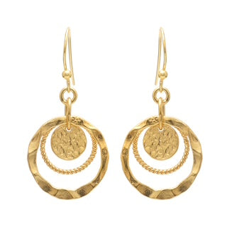 brushed gold disc earrings, statement gold drops, modern gold jewellery, matte finish earrings, Susan Rose Jewellery