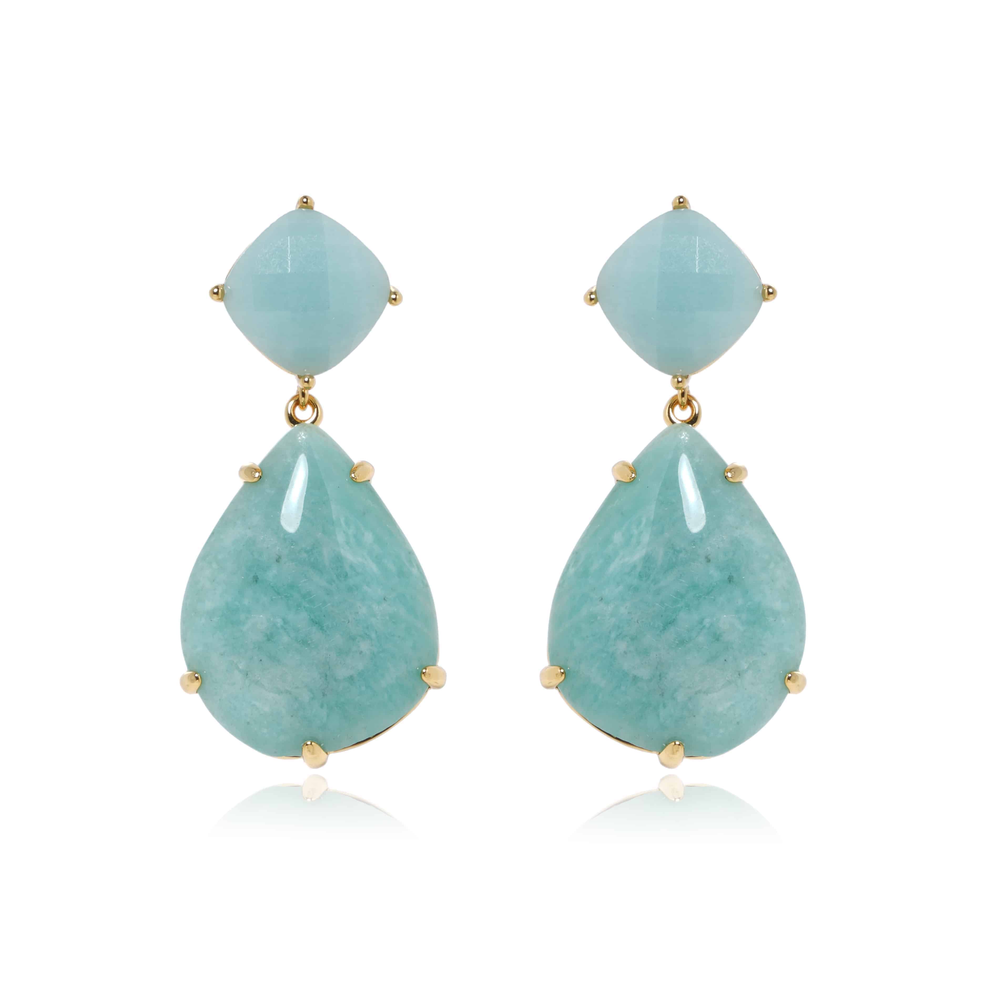 Amazonite earrings, blue gemstone drop earrings, statement dangle earrings, Susan Rose Jewellery, ocean-inspired jewellery, handmade earrings Australia, elegant beach jewellery, natural stone earrings, gold and amazonite earrings, luxe fashion accessories