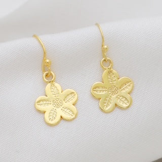 floral gold earrings, coastal jewellery Australia, petal drop earrings, artisan gold earrings, everyday boho earrings