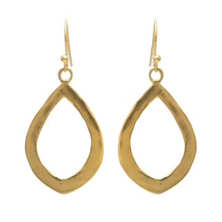 brushed gold earrings, pear-shaped drop earrings, lightweight statement earrings, minimal gold jewellery, Susan Rose Jewellery