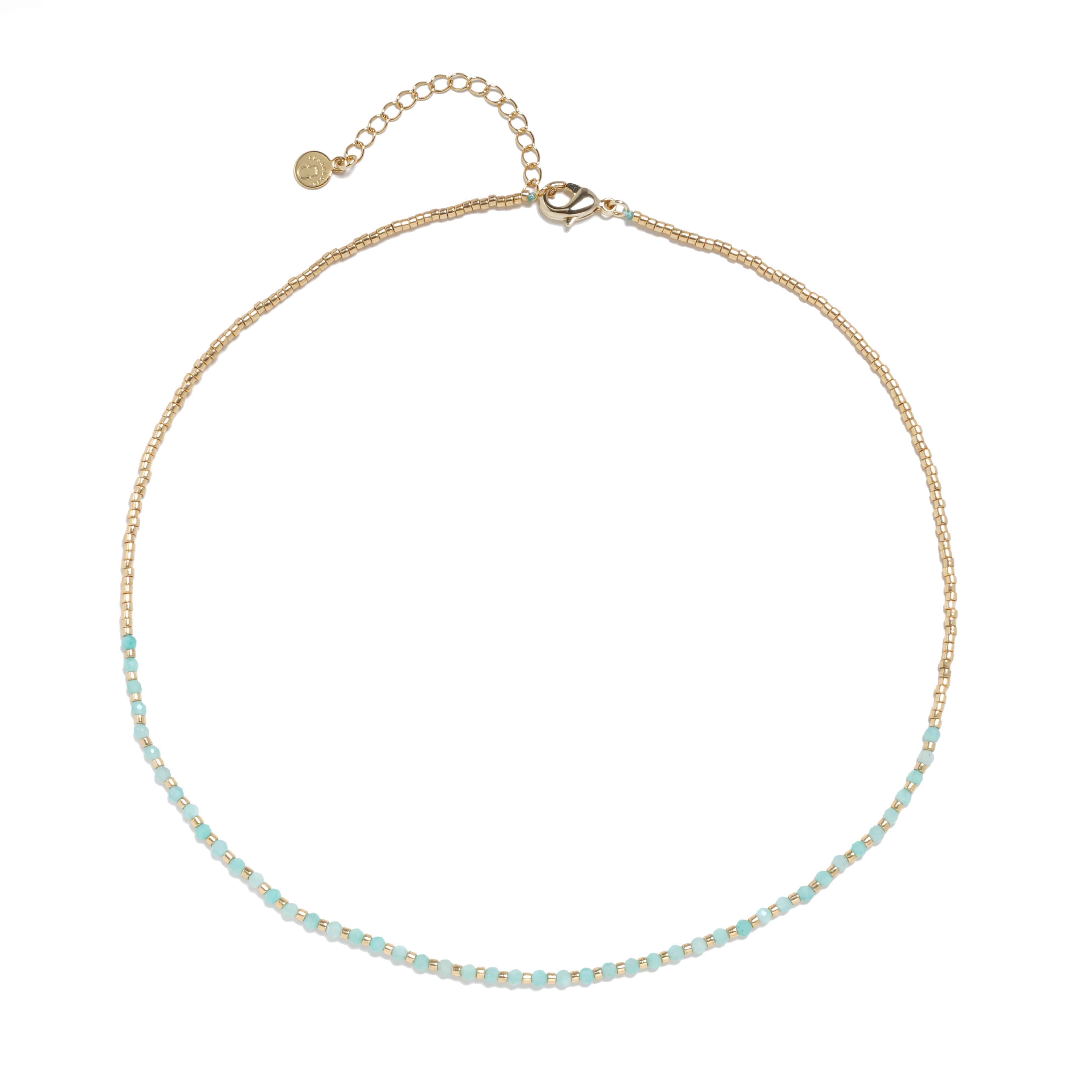 amazonite beaded necklace, gold seed bead jewellery, dainty gemstone strand, lightweight layering necklace, boho amazonite choker, Susan Rose jewellery