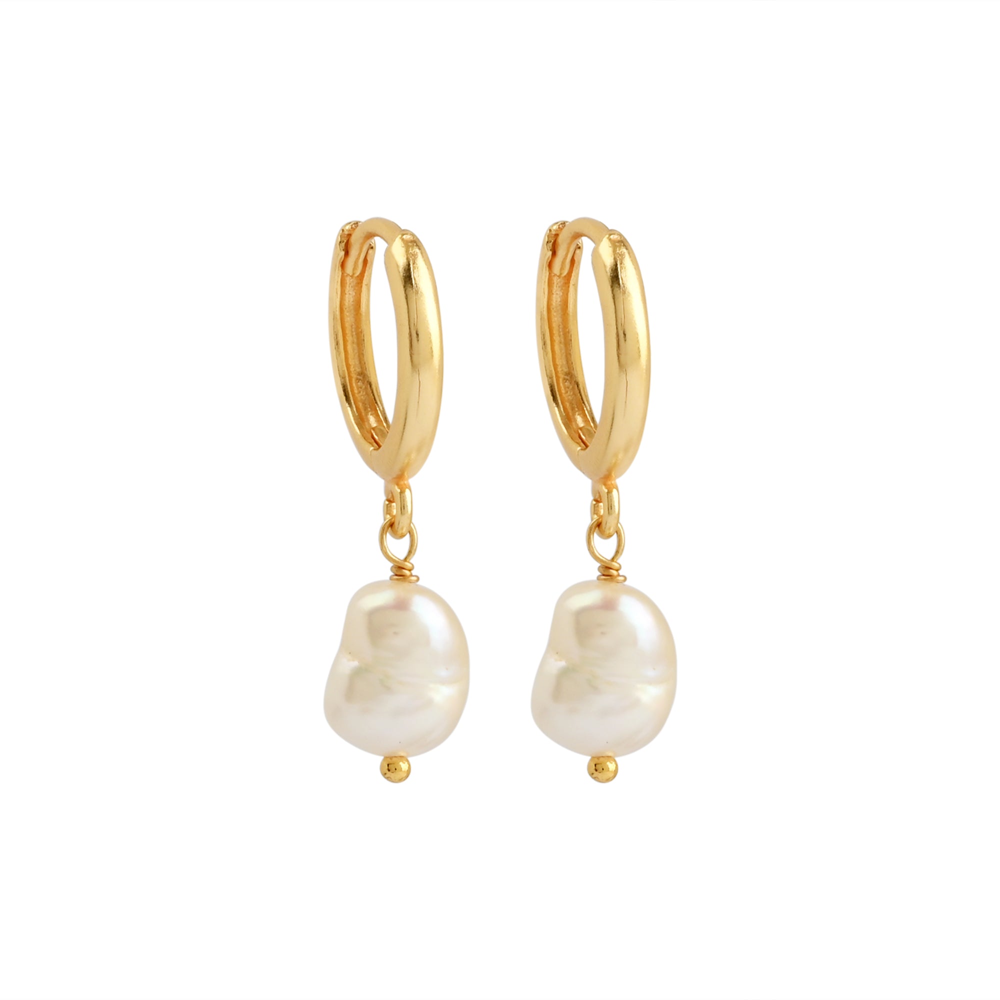 freshwater pearl huggies, modern pearl earrings, gold pearl drops, classic pearl hoops, Australian jewellery, Susan Rose earrings, elegant pearl earrings