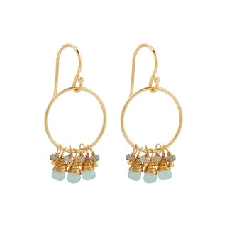 chalcedony hoop earrings, blue gemstone earrings, labradorite dangle earrings, Australian handmade jewellery, gold hoop gemstone earrings, coastal boho earrings, Susan Rose Jewellery