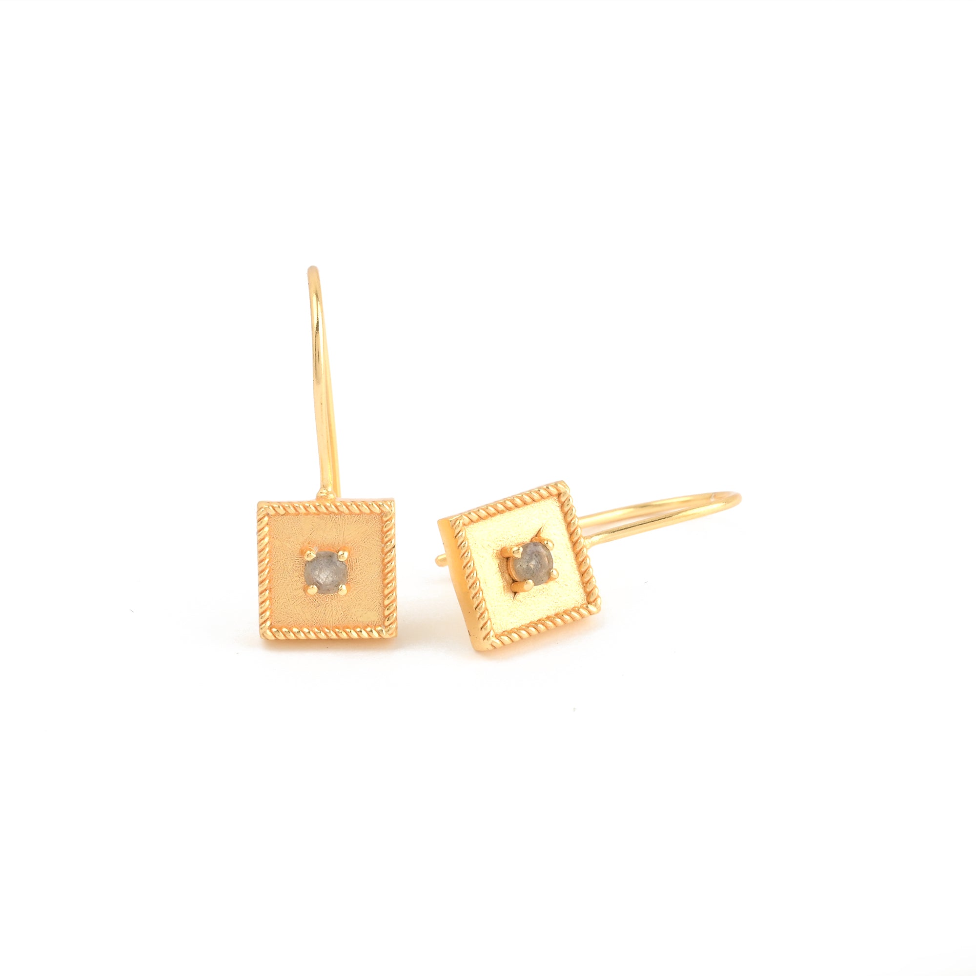 Labradorite earrings, gold square drop earrings, Susan Rose Jewellery, minimal gemstone jewellery, everyday gold earrings, dainty labradorite earrings, fashion jewellery Australia, modern boho luxe, handmade earrings Melbourne, textured gold drops