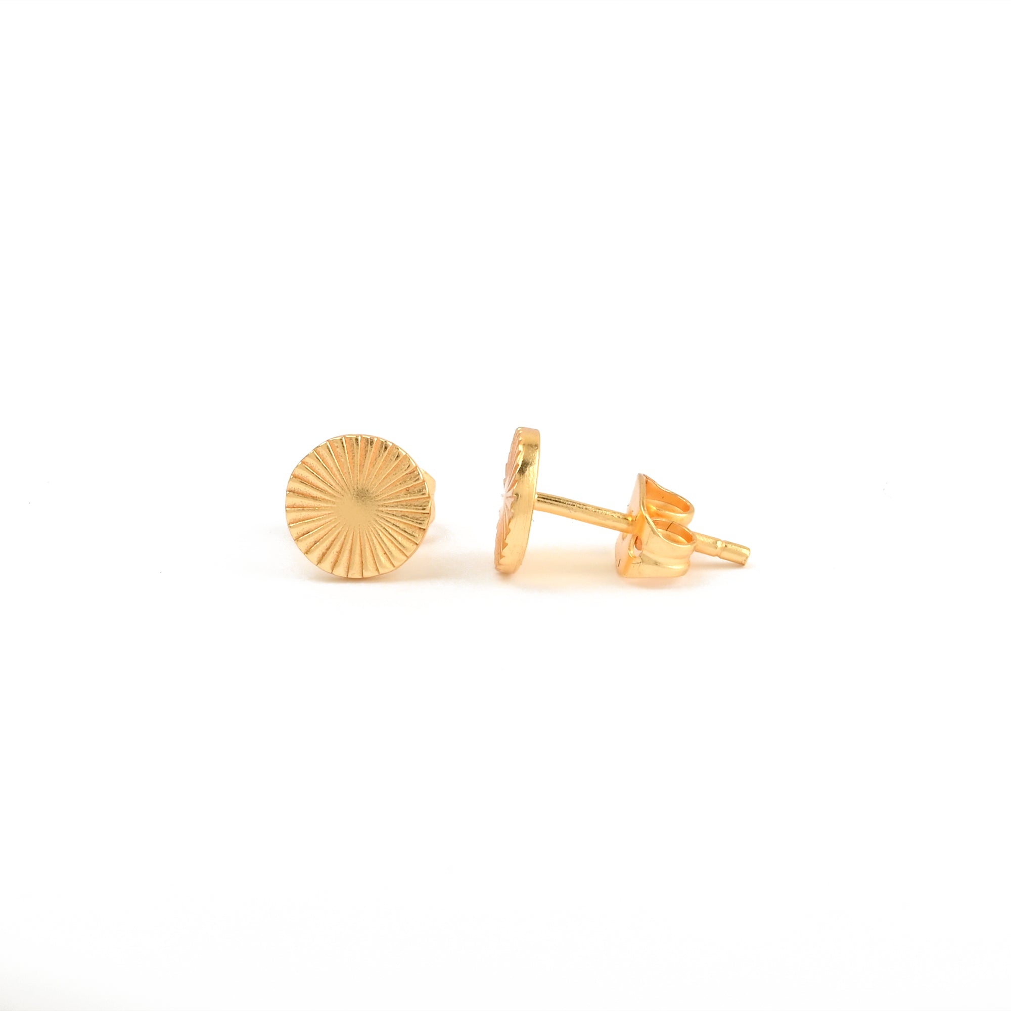 gold textured studs, minimalist gold earrings, everyday studs Australia, Penelope earrings, sunburst gold studs, small gold earrings, radiant disc earrings, Susan Rose Jewellery, dainty gold studs, handcrafted earrings Australia