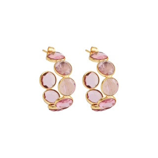 pink tourmaline hoops, pink gemstone earrings, gold hoop earrings Australia, Susan Rose earrings, handcrafted statement hoops