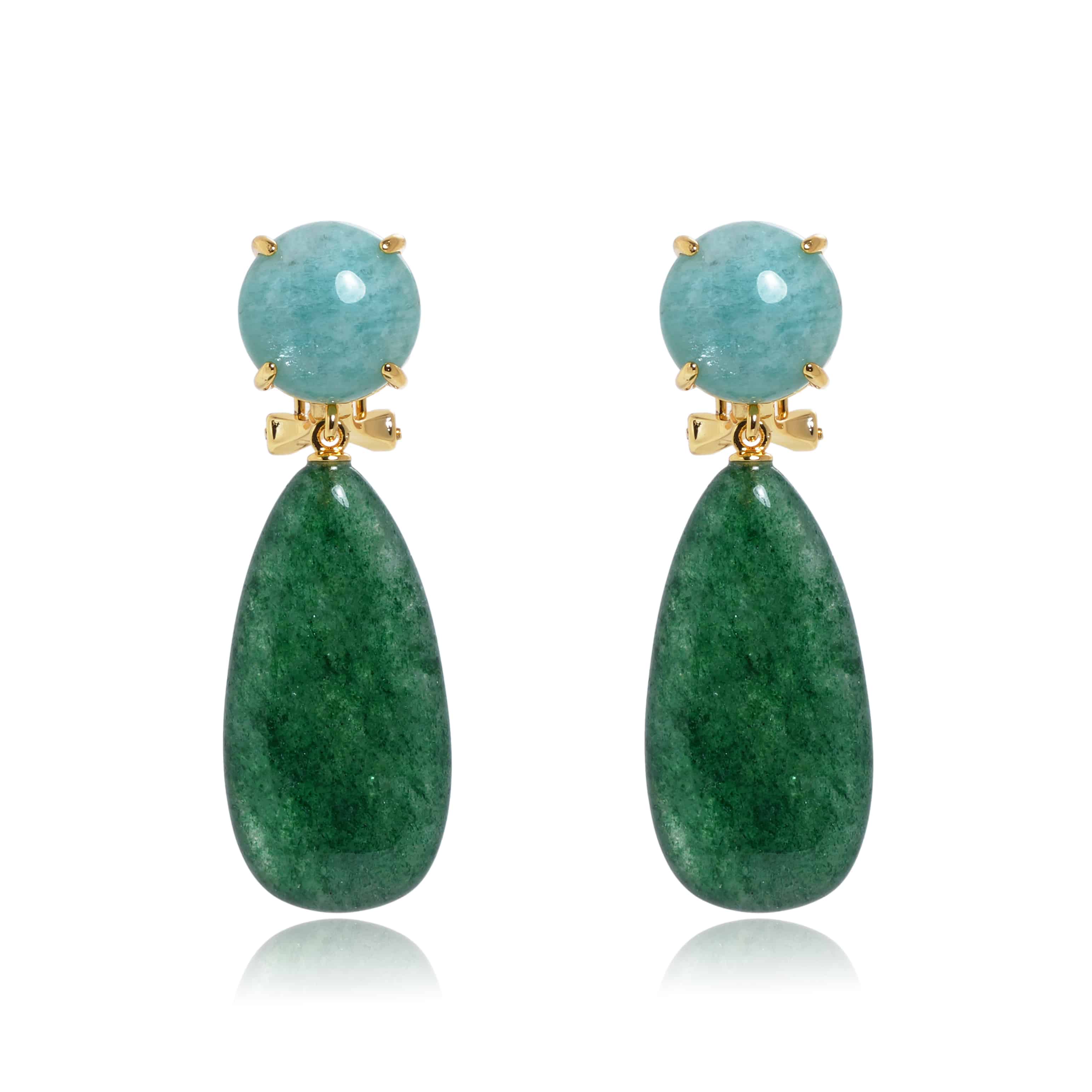Green quartz earrings, amazonite drop earrings, statement gemstone earrings, Susan Rose Jewellery, gold and green earrings, fashion jewellery Australia, modern boho earrings, natural stone earrings, colourful statement earrings, elegant lightweight earrings