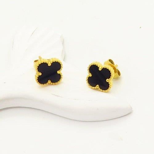 black clover stud earrings, gold and black enamel earrings, stainless steel studs, Susan Rose Jewellery, mini clover earrings
