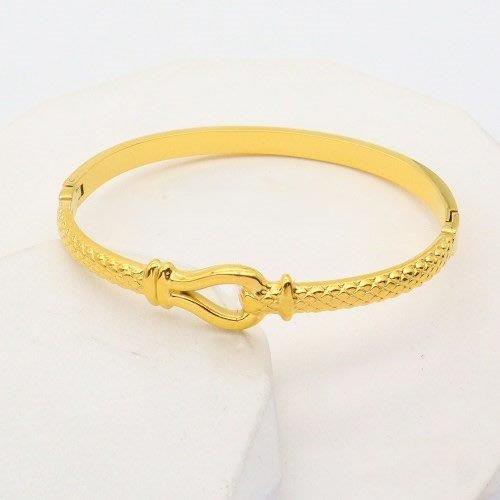 buckle gold bangle, equestrian gold bracelet, stainless steel clasp bangle, Susan Rose Jewellery, gold horse-inspired jewellery