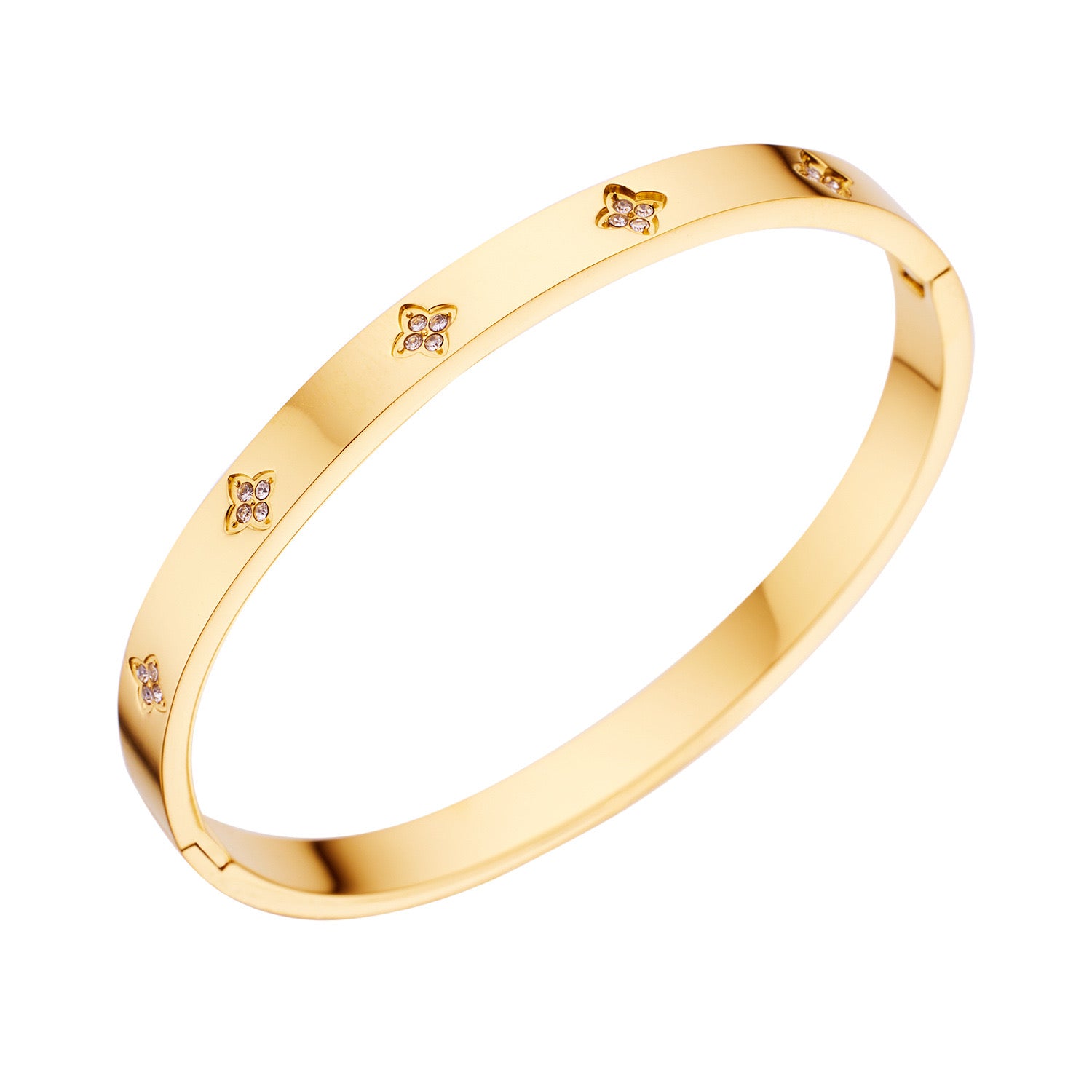 gold CZ bangle, stainless steel gold bracelet, star-set bracelet, Susan Rose jewellery, boho gold bangles