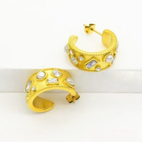 CZ pearl earrings, statement gold earrings, stainless steel hoops, luxe party jewellery, Susan Rose earrings