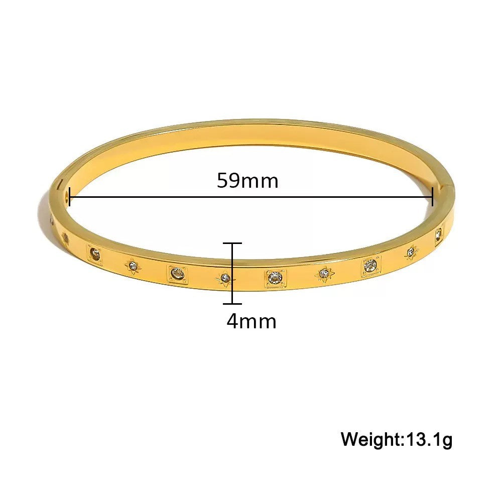 twilight CZ bangle, gold sparkle bracelet, stainless steel bangle with stones, Susan Rose Jewellery, dainty gold cuff