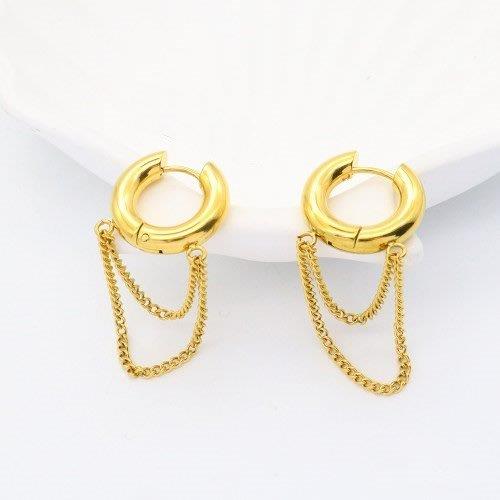 chain huggy earrings, gold huggie hoops with chain, edgy gold earrings, stainless steel chain drop earrings, Susan Rose Jewellery