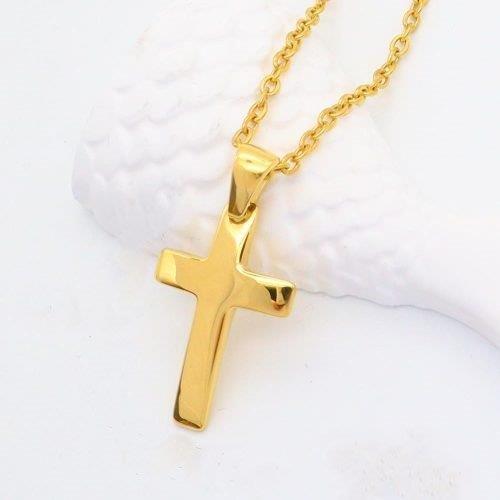 gold cross necklace, stainless steel religious jewellery, minimal cross pendant, everyday faith necklace, Susan Rose Jewellery