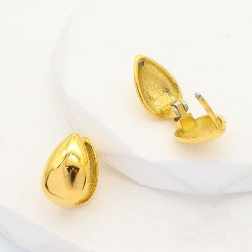 gold teardrop earrings, stainless steel sculpted earrings, minimalist gold jewellery, clip-on gold earrings, Susan Rose Jewellery