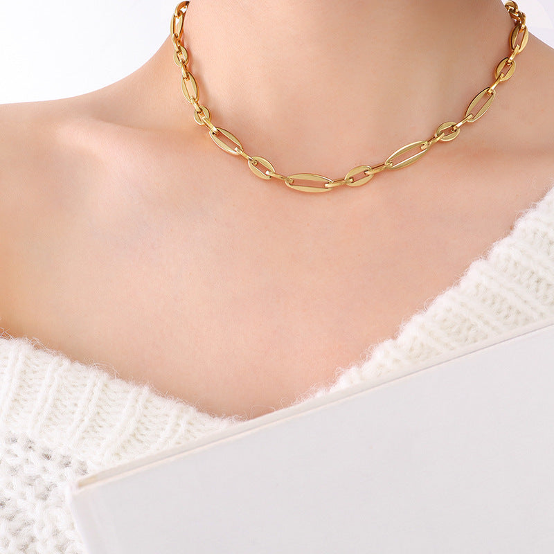 gold flat link necklace, chunky gold chain, stainless steel necklace, statement chain jewellery, Susan Rose Jewellery