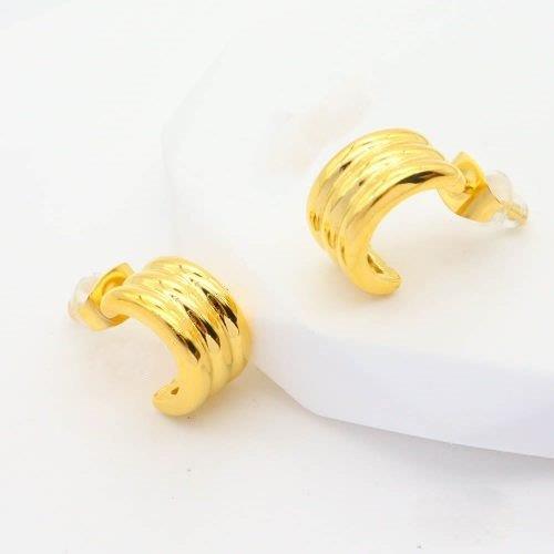 gold track earrings, 80s inspired gold studs, ridged stainless steel earrings, Susan Rose Jewellery