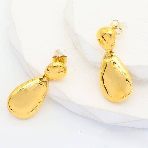 gold droplet earrings, abstract stud earrings, stainless steel organic shape, modern gold statement jewellery, Susan Rose Jewellery