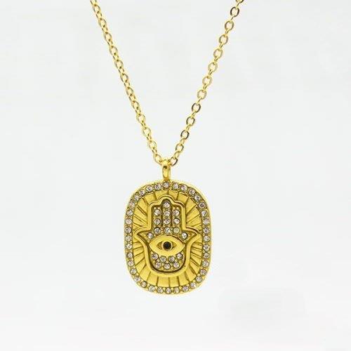 hamsa hand necklace, gold protective pendant, hamsa jewellery australia, cz hamsa necklace, susan rose stainless steel necklace