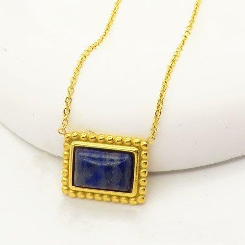 lapis lazuli necklace, blue gemstone gold necklace, stainless steel pendant, boho gold jewellery, Susan Rose Jewellery