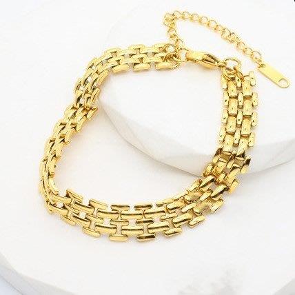 gold mesh link bracelet, stainless steel triple strand bracelet, delicate gold bangle, Susan Rose Jewellery