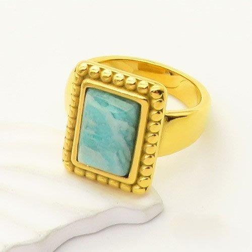 amazonite gold ring, calming gemstone ring, vintage amazonite rectangle ring, boho chic jewellery, Susan Rose Jewellery