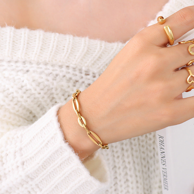 paperclip link bracelet, gold stainless steel chain, Susan Rose Jewellery, waterproof bracelet, dainty gold chain
