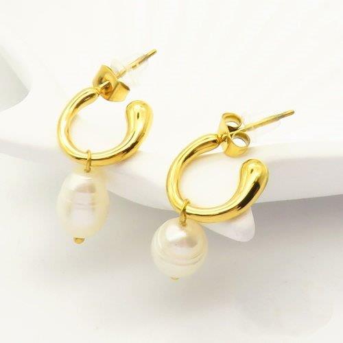 gold pearl drop earrings, freshwater pearl hoops, stainless steel earrings, dainty gold jewellery, Susan Rose Jewellery