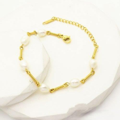 pearl bracelet, stainless steel gold bracelet, freshwater pearl link, dainty gold bracelet, Susan Rose Jewellery