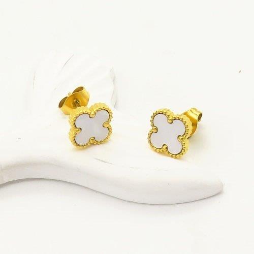 white clover stud earrings, gold and white enamel earrings, stainless steel studs, Susan Rose Jewellery, dainty clover earrings