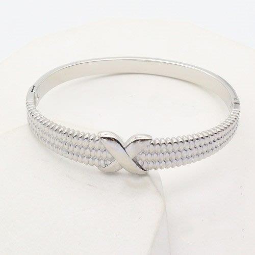 silver X bangle, stainless steel cable bracelet, classic silver cuff, Susan Rose Jewellery, textured silver bangle