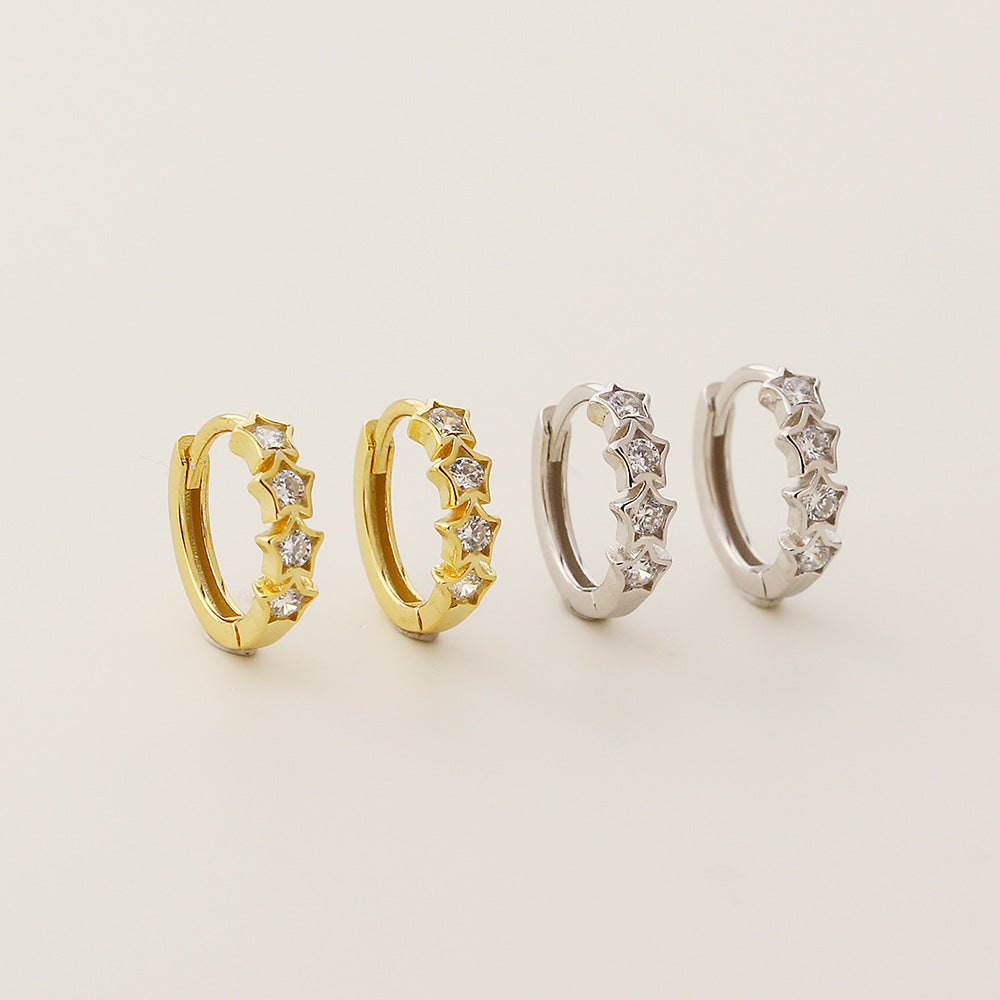 silver star earrings, celestial earrings, sterling silver huggies, mini CZ hoops, Susan Rose Jewellery