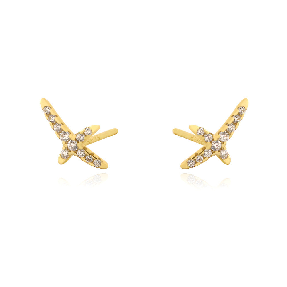 gold sword earrings, edgy gold studs, CZ dagger earrings, statement studs, sterling silver gold earrings, unique gold jewellery