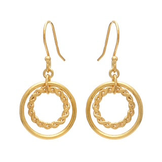 tribal gold earrings, brushed gold discs, artisan gold earrings, textured gold jewellery, Susan Rose Jewellery