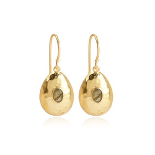 labradorite drop earrings, textured gold earrings, boho chic earrings, Australian artisan earrings, hammered teardrop earrings, gold gemstone earrings