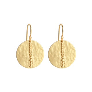Gold disc earrings, hammered statement earrings, bold gold jewellery, Susan Rose Jewellery, Australian-designed earrings, artisan gold earrings, textured drop earrings, boho statement earrings