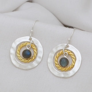 silver labradorite earrings, mixed metal earrings, silver and gold jewellery, handmade gemstone earrings, Susan Rose Jewellery